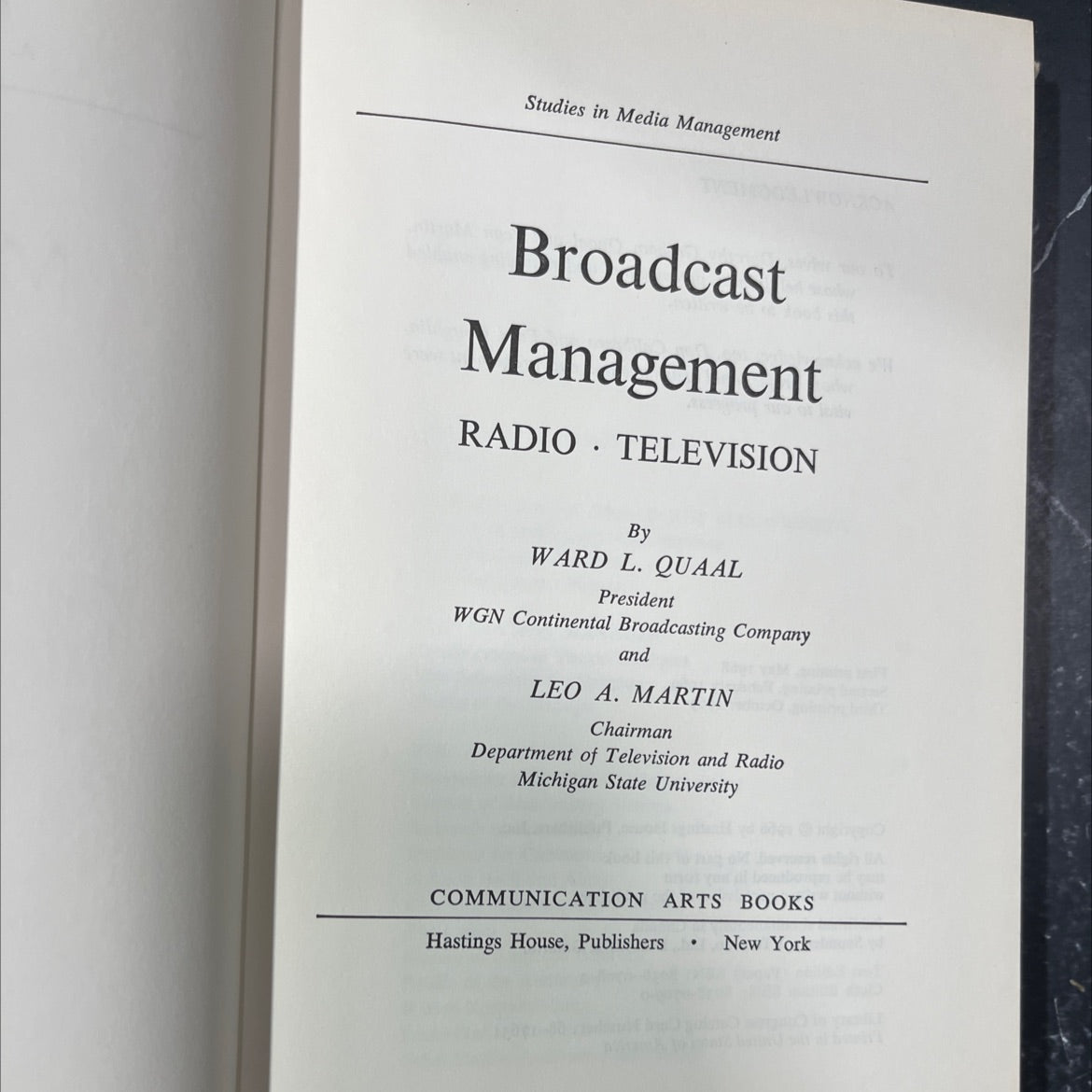 studies in media management broadcast management radio television book, by ward l. quaal, leo a. martin, 1969 Hardcover image 2