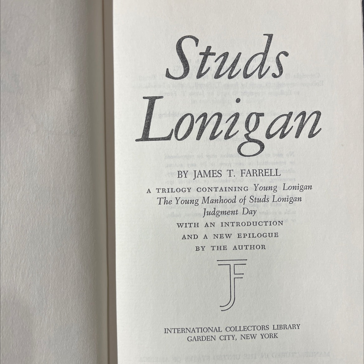 studs lonigan book, by james t. farrell, 1977 Hardcover image 2