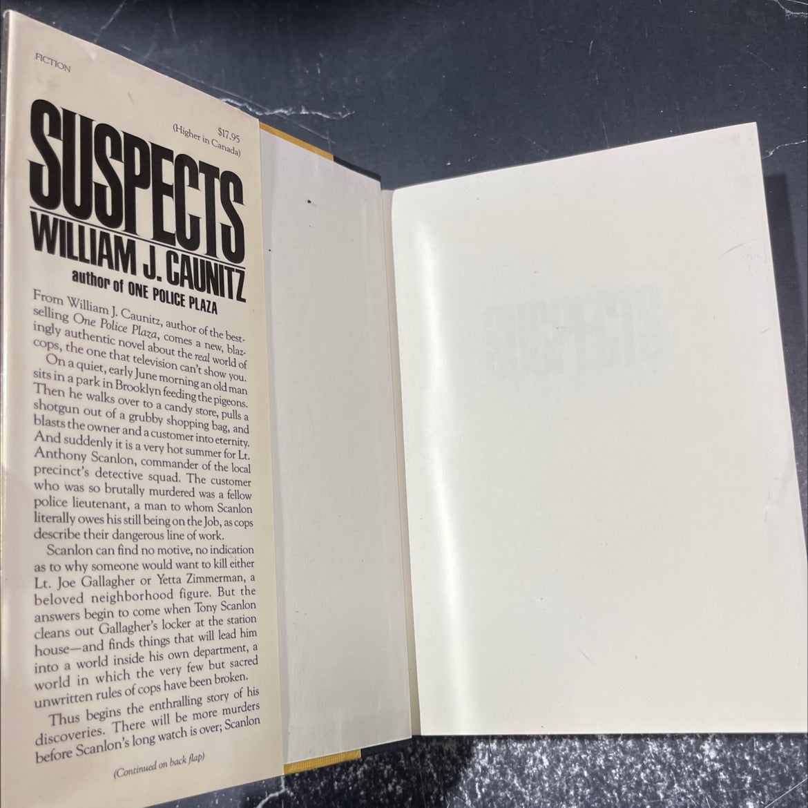 suspects book, by william j. caunitz, 1986 Hardcover image 4