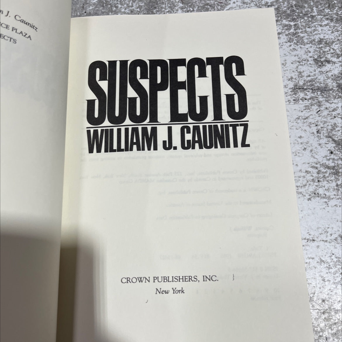 suspects book, by William J. Caunitz, 1986 Hardcover image 2