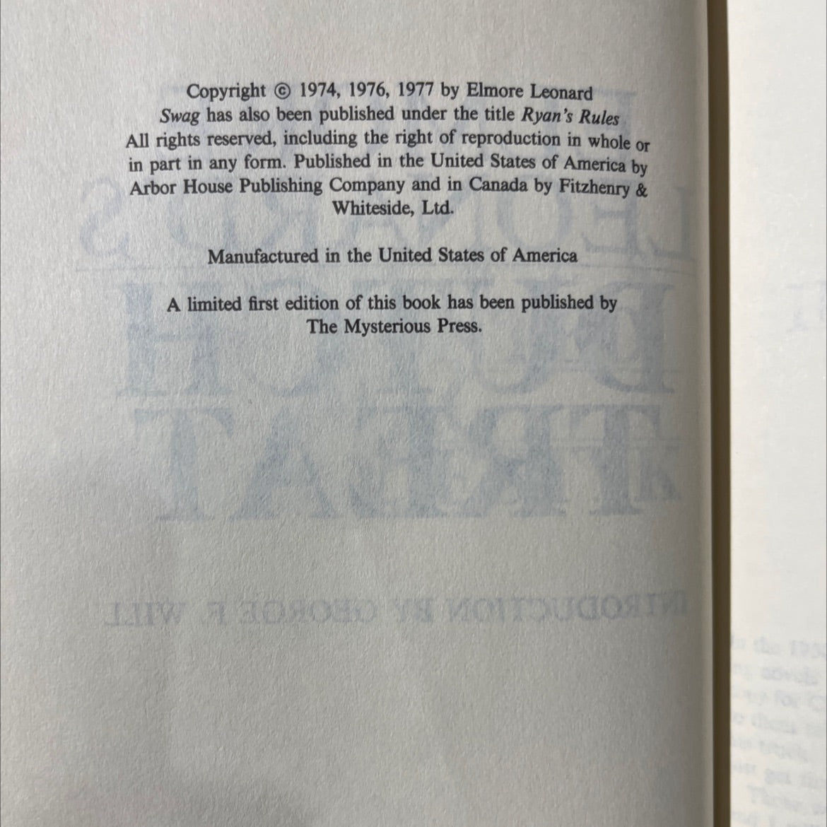 swag book, by elmore leonard, 1977 Hardcover image 3