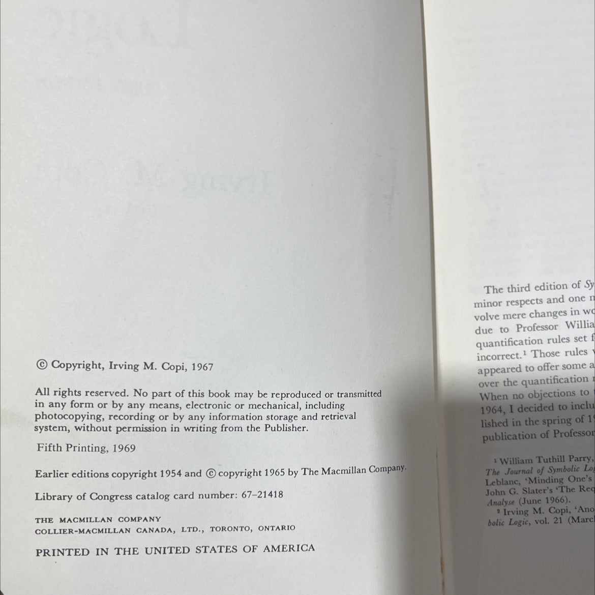 symbolic logic book, by irving m. copi, 1969 Hardcover image 3