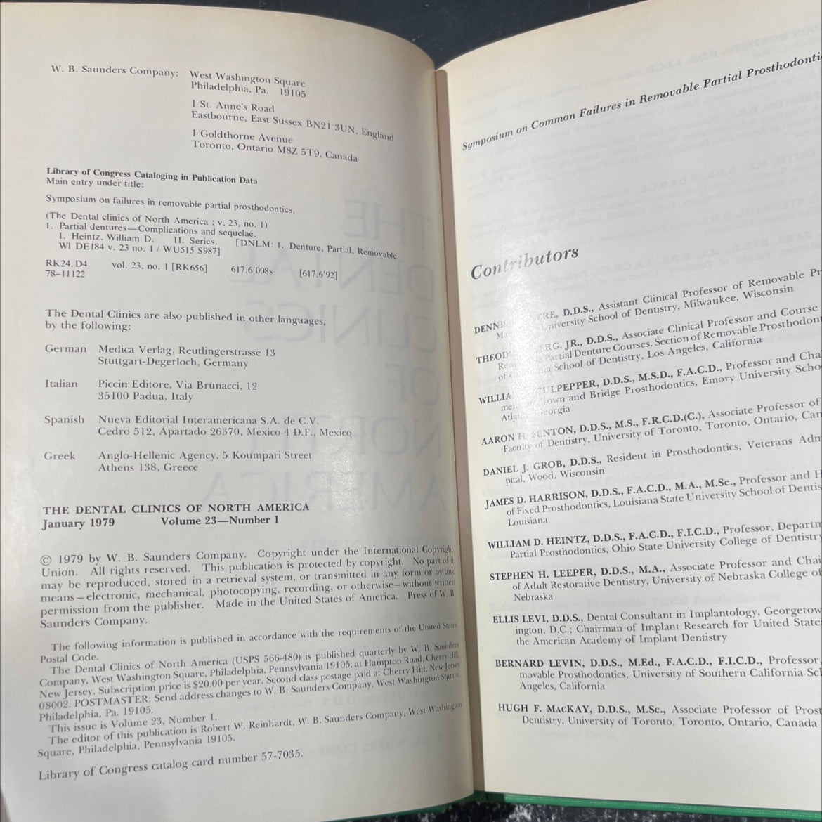 symposium on common failures in removable partial prosthodontics book, by William D. Heintz, D.D.S., 1979 Hardcover image 3