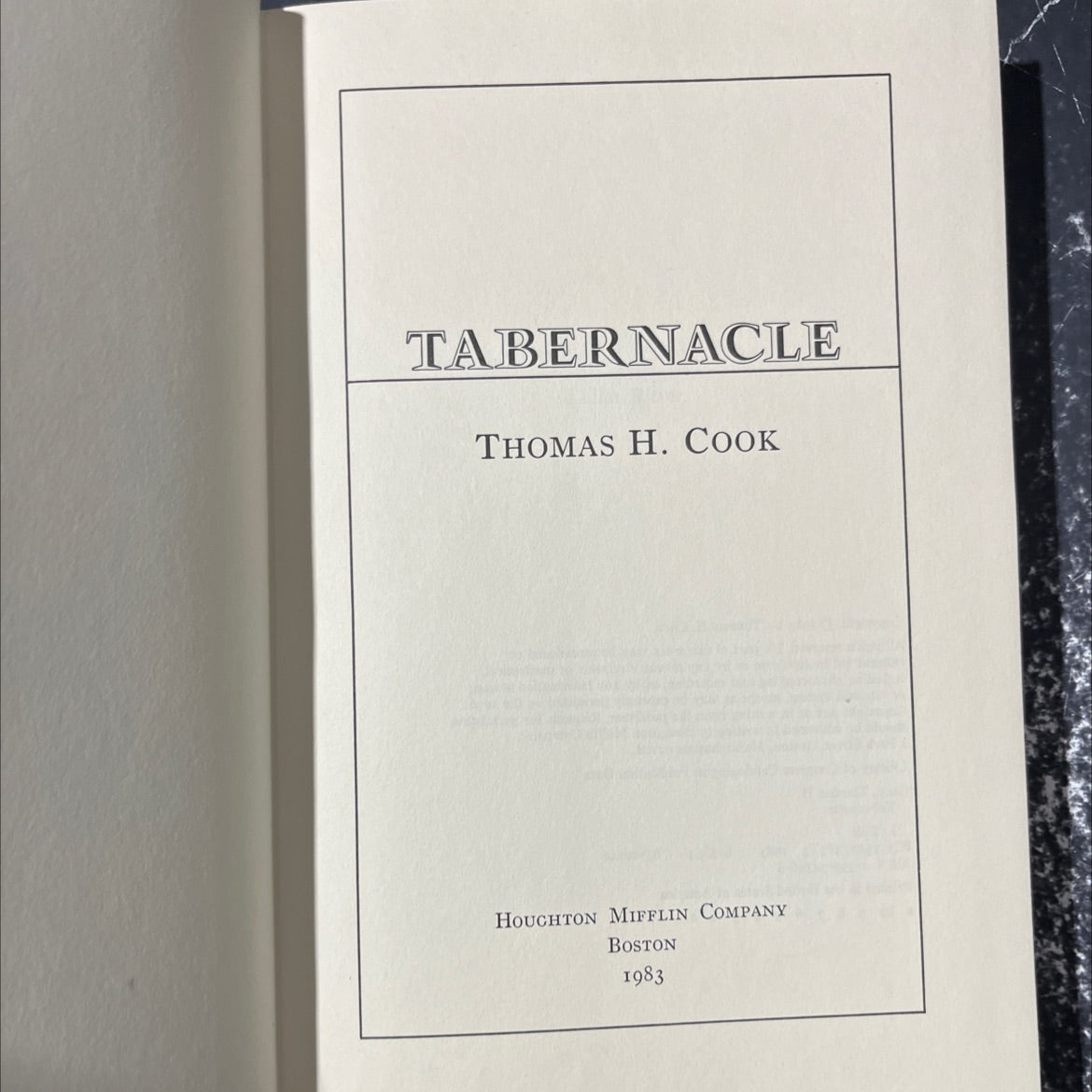 tabernacle book, by Thomas H. Cook, 1983 Hardcover image 2