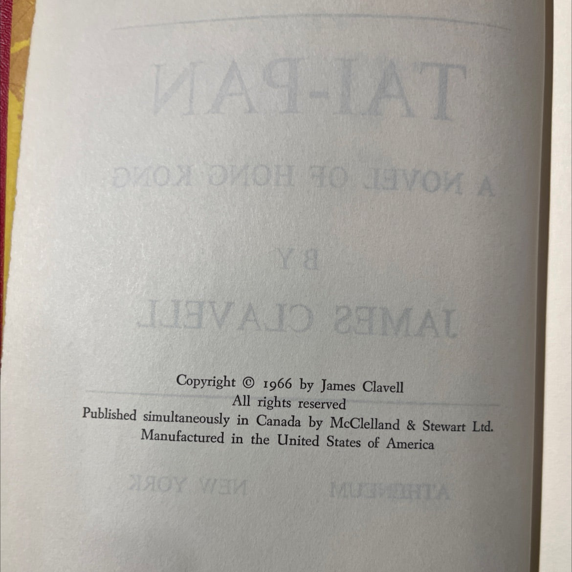 tai-pan a novel of hong kong book, by james clavell, 1966 Hardcover image 3