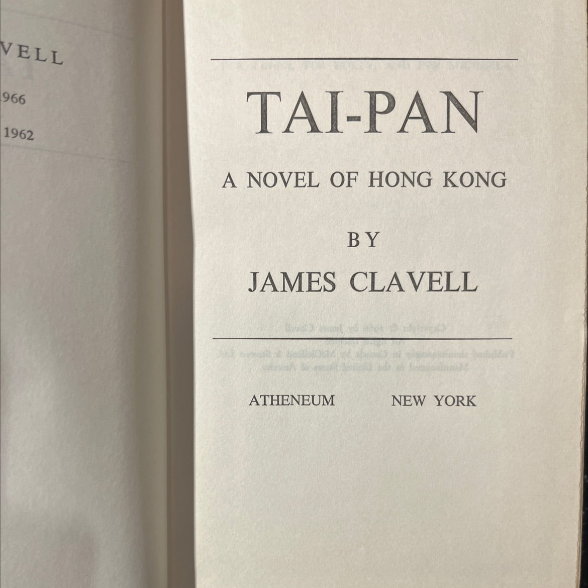 tai-pan a novel of hong kong book, by james clavell, 1966 Hardcover image 2