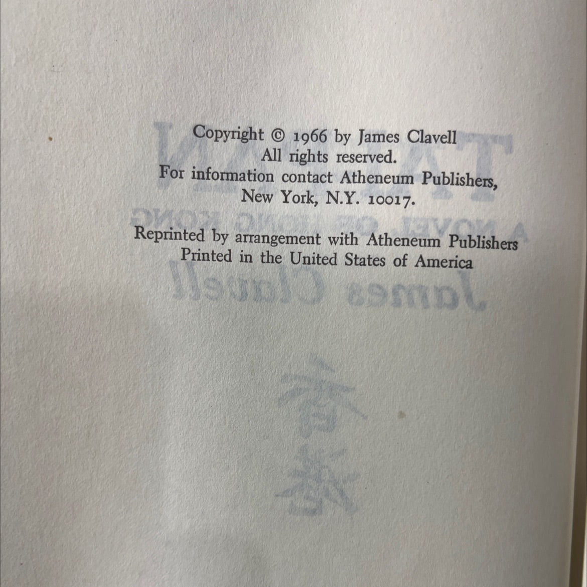 tai-pan book, by James Clavell, 1966 Hardcover image 3