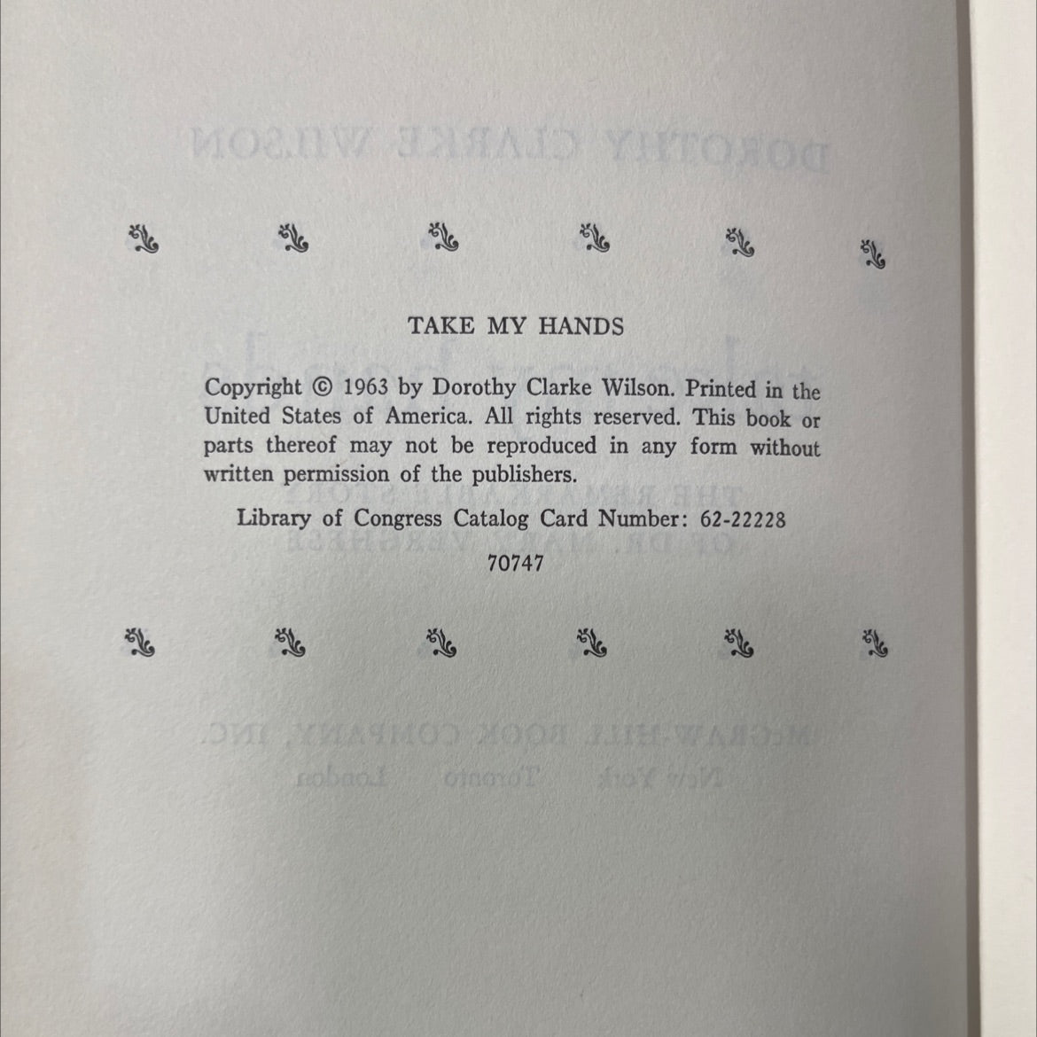 take my hands book, by dorothy clarke wilson, 1963 Hardcover image 3