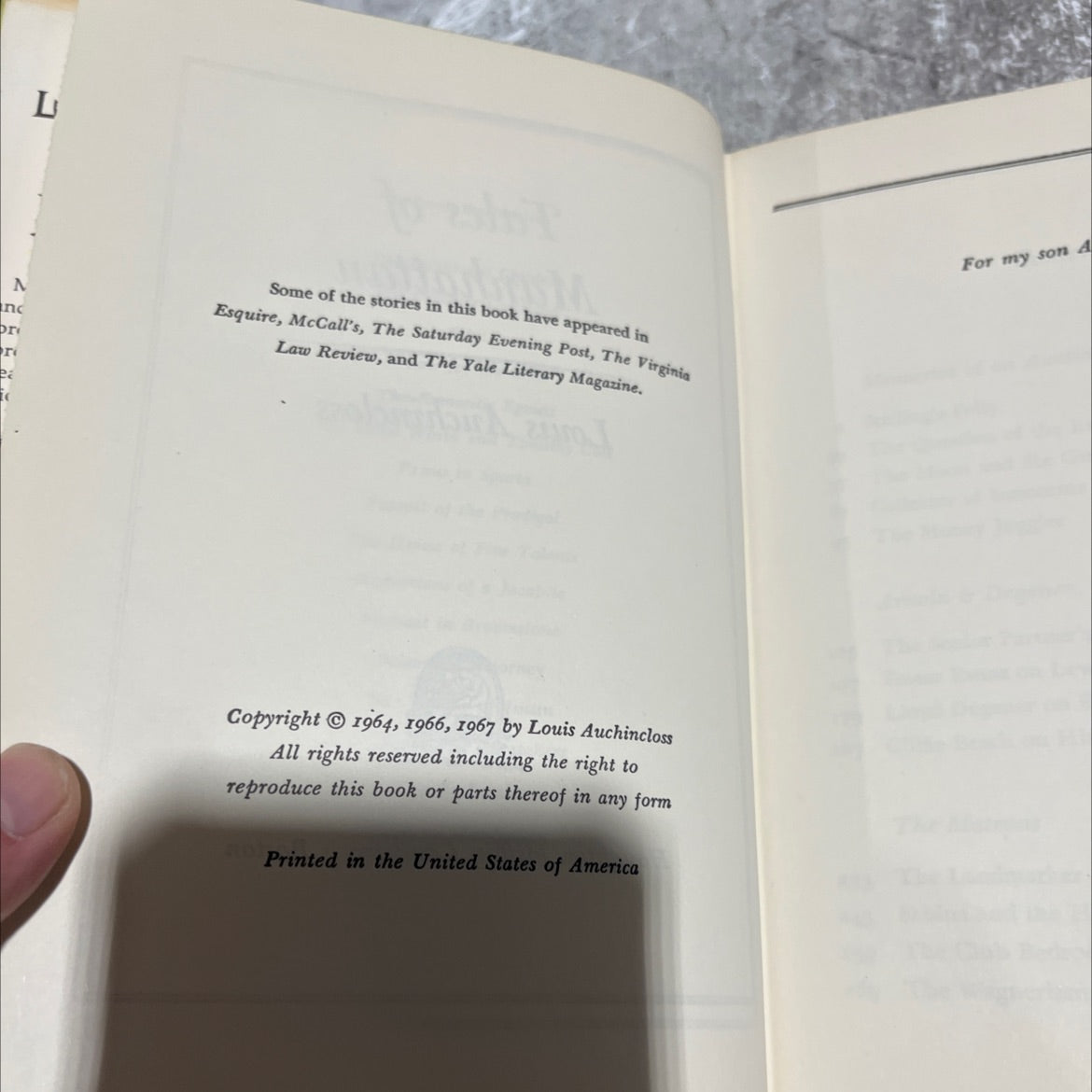 tales of manhattan book, by louis auchincloss, 1967 Hardcover image 3