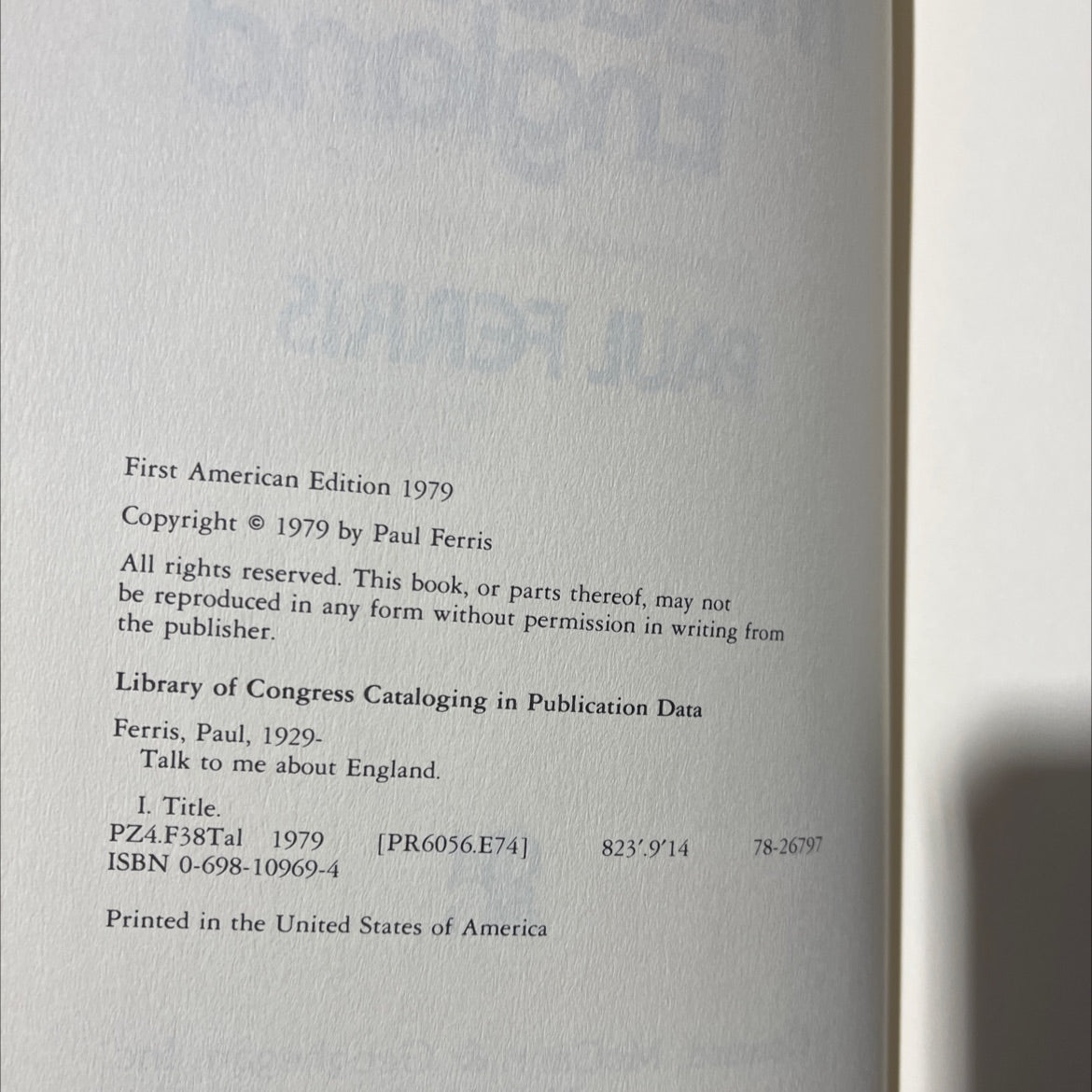 talk to me about england book, by paul ferris, 1979 Hardcover image 3