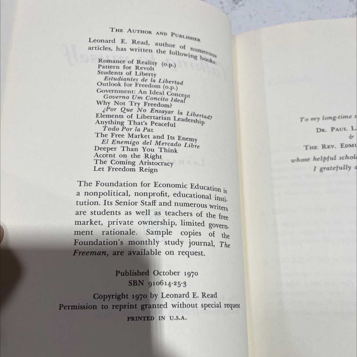 talking to myself book, by leonard e. read, 1970 Hardcover image 3