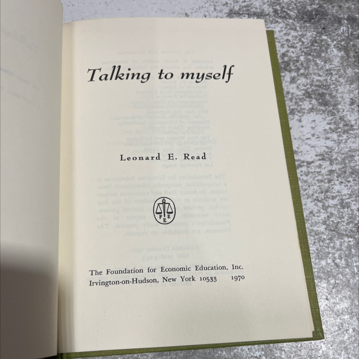 talking to myself book, by leonard e. read, 1970 Hardcover image 2