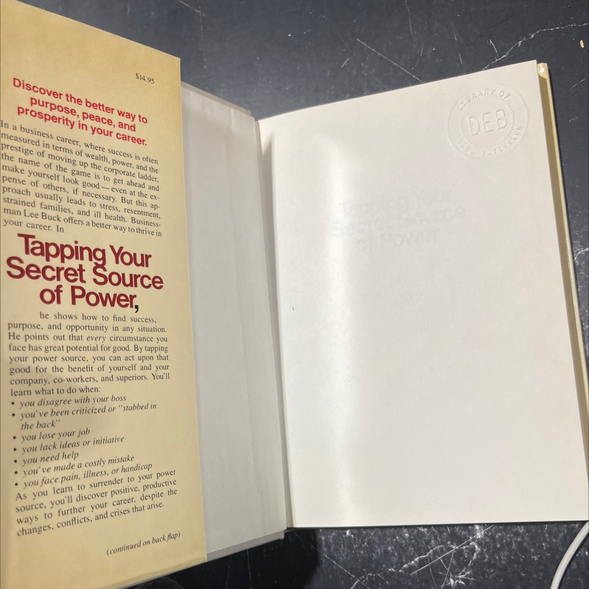 tapping your secret source of power book, by lee buck with dick schneider, 1985 Hardcover image 4
