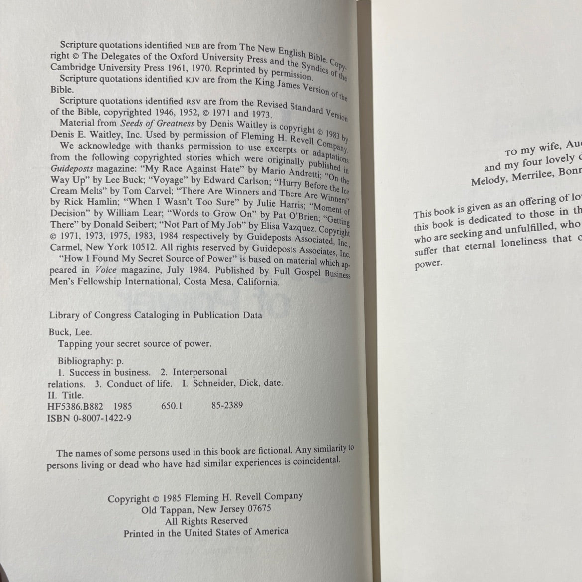 tapping your secret source of power book, by lee buck with dick schneider, 1985 Hardcover image 3