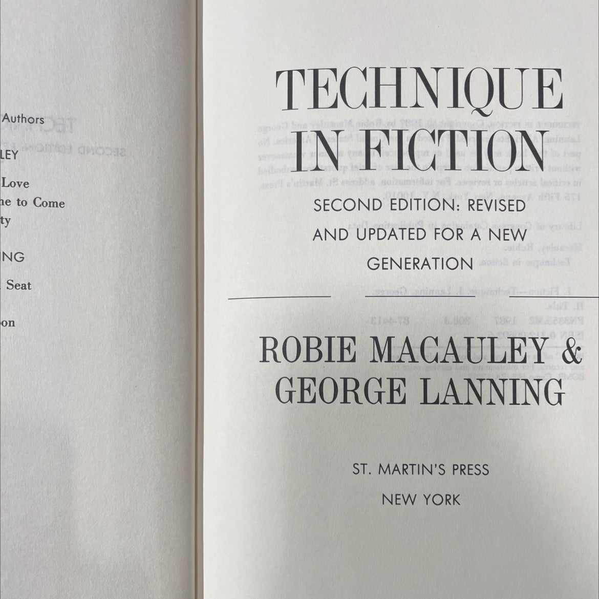 technique in fiction book, by robie macauley & george lanning, 1987 Hardcover image 2