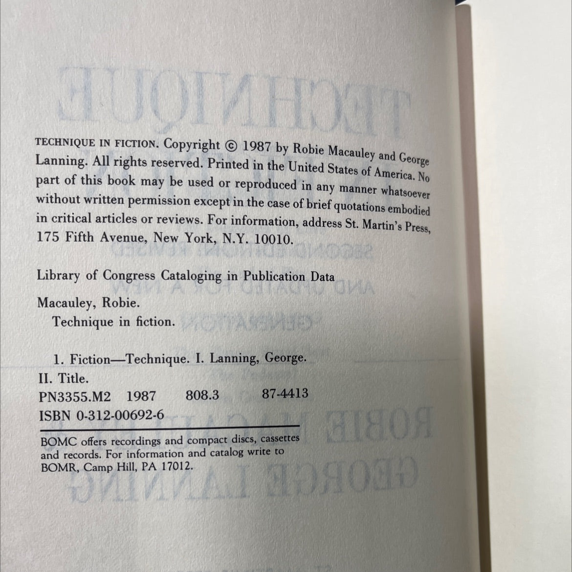 technique in fiction book, by robie macauley & george lanning, 1987 Hardcover image 3