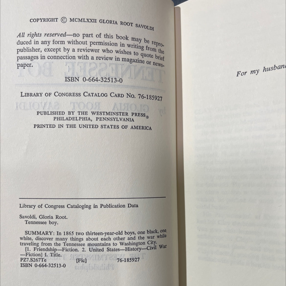 tennessee boy book, by gloria root savoldi, 1972 Hardcover image 3