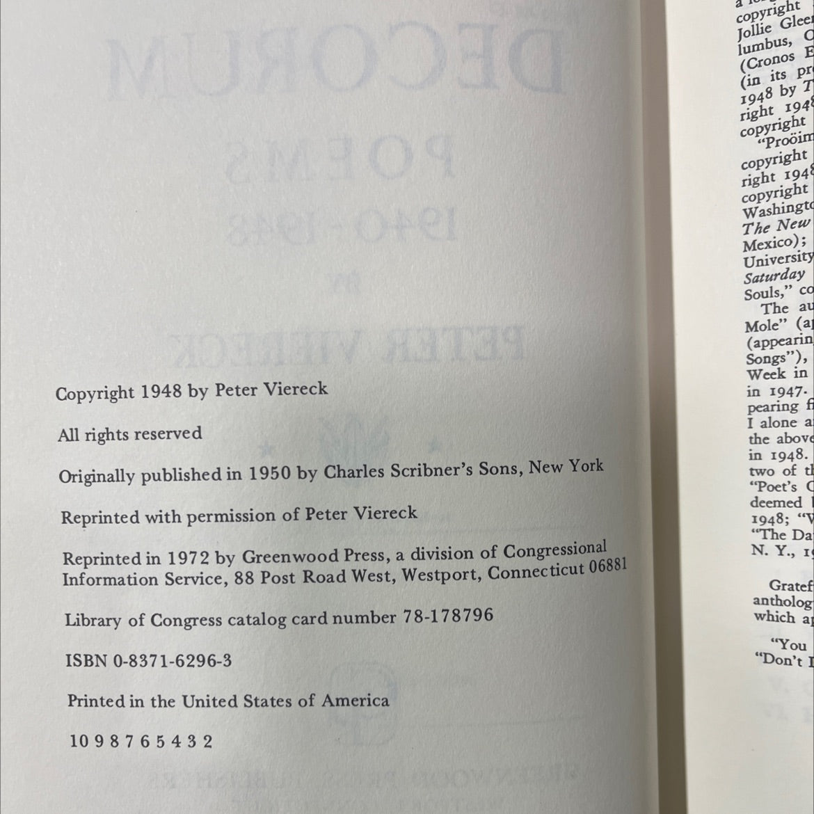 SIGNED terror and decorum poems book, by peter viereck, 1948 Hardcover, Vintage image 3