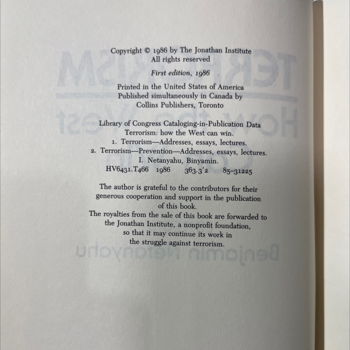 terrorism how the west can win book, by Benjamin Netanyahu, 1986 Hardcover image 3