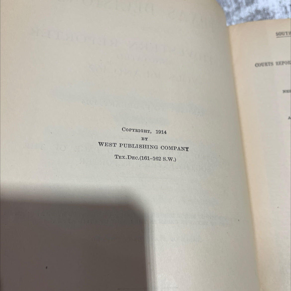 texas decisions reported in the southwestern reporter annotated vols. 161 and 162 book, by unknown, 1914 Hardcover image 3