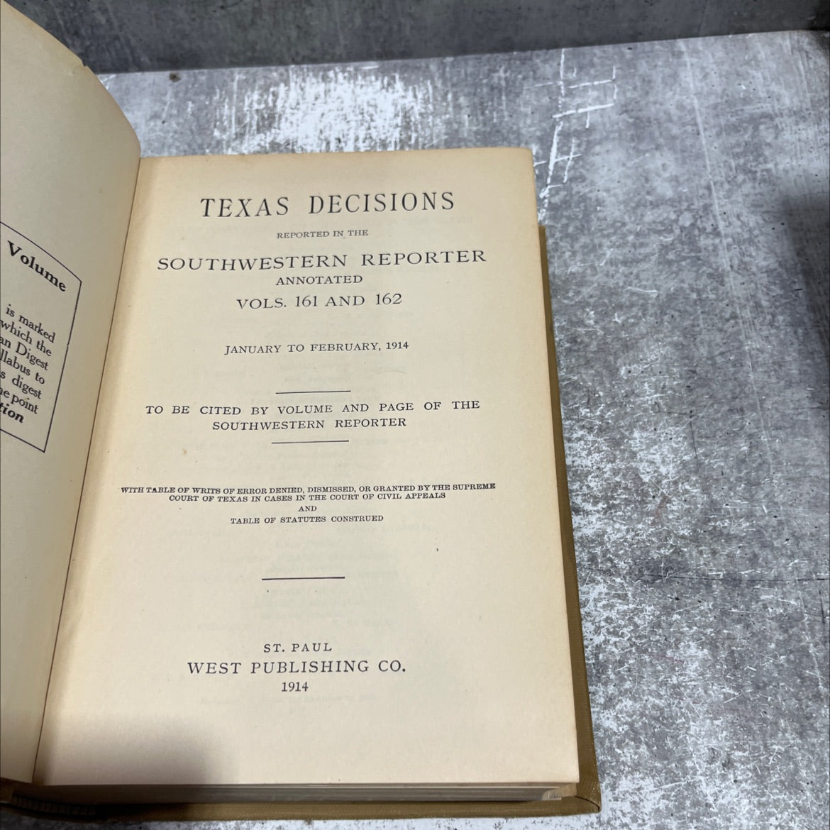 texas decisions reported in the southwestern reporter annotated vols. 161 and 162 book, by unknown, 1914 Hardcover image 2