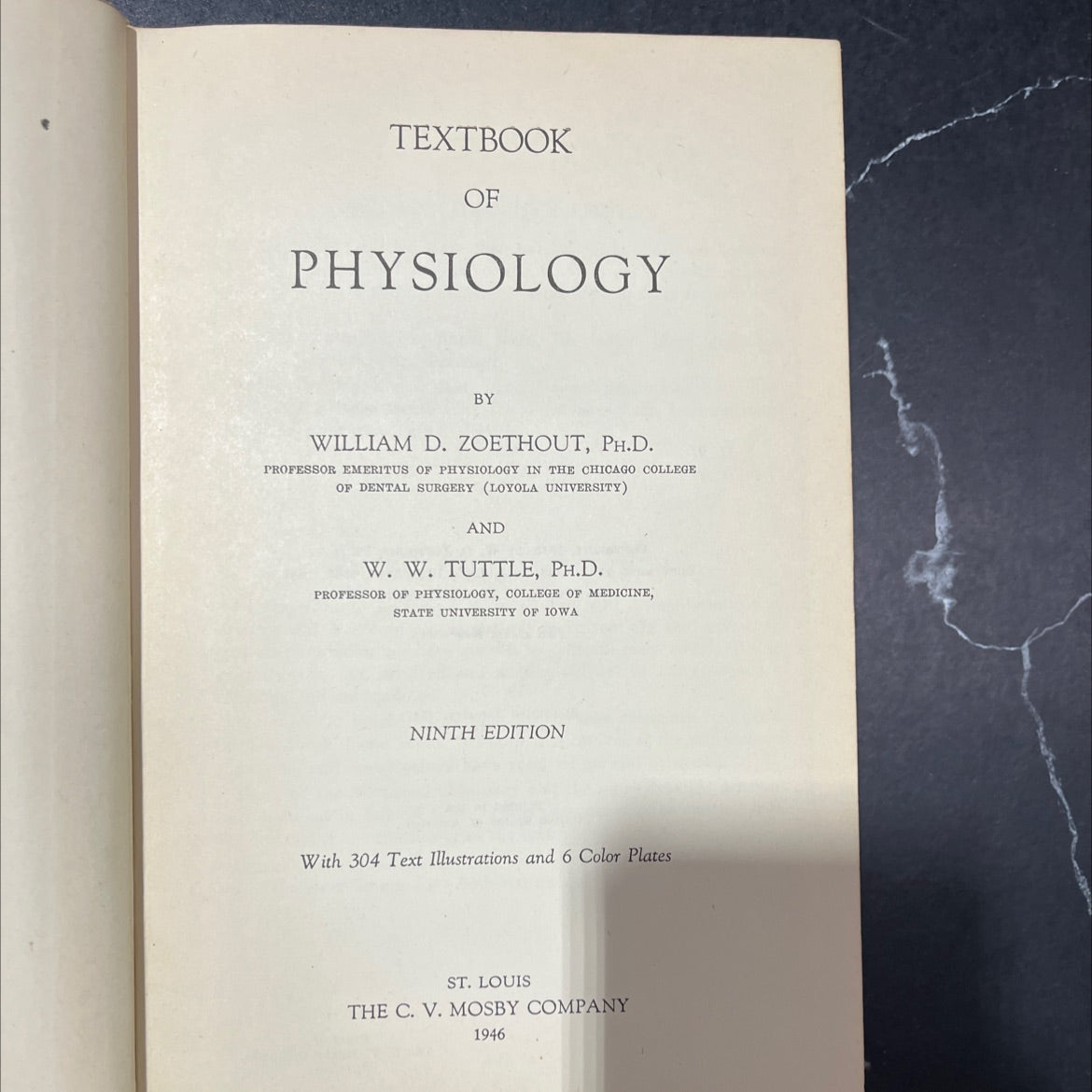 textbook of physiology book, by william d. zoethout, ph.d. and w. w. tuttle, ph.d., 1946 Hardcover image 2