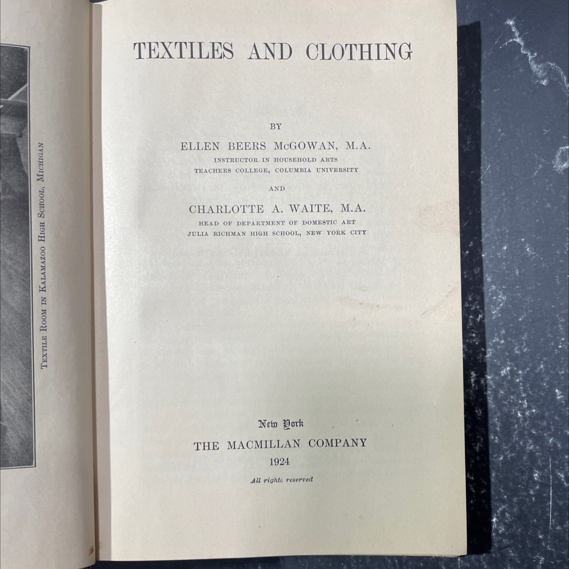 textile room in kalamazoo high school, michigan textiles and clothing book, by ellen beers mcgowan, charlotte a. waite, image 2