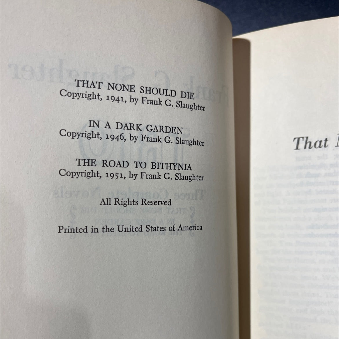 that none should die in a dark garden the road to bithynia book, by Frank G. Slaughter, 1951 Hardcover image 3