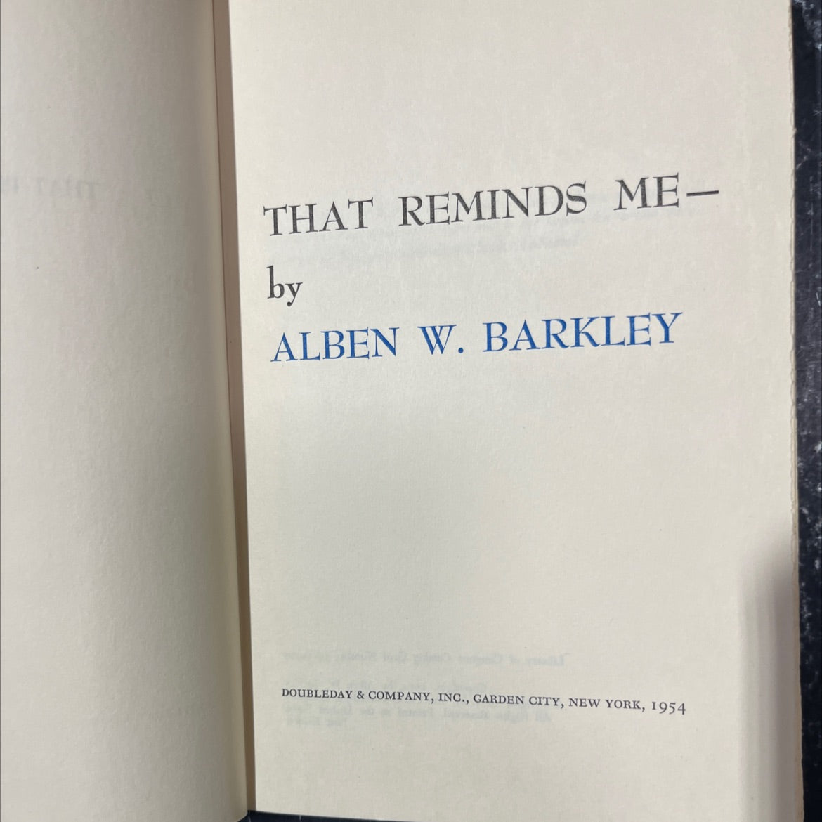 that reminds me book, by alben w. barkley, 1954 Hardcover image 2