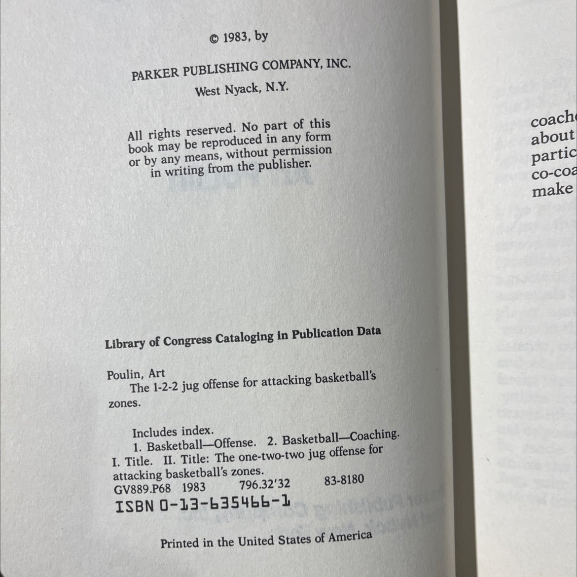 the 1-2-2 jug offense for attacking basketball's zones book, by Art Poulin, 1983 Hardcover image 3