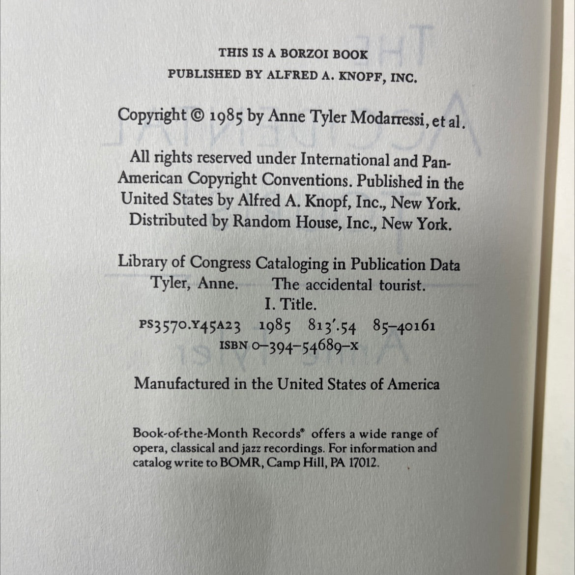 the accidental tourist book, by Anne Tyler, 1985 Hardcover image 3