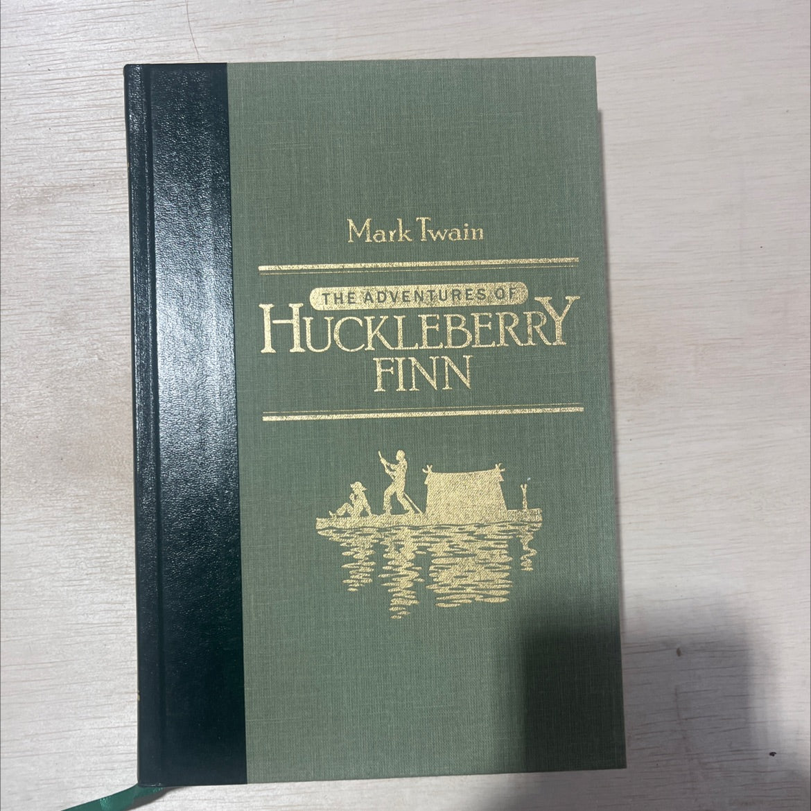 the adventures of huckleberry finn book, by Mark Twain, 1986 Leather, Vintage image 1