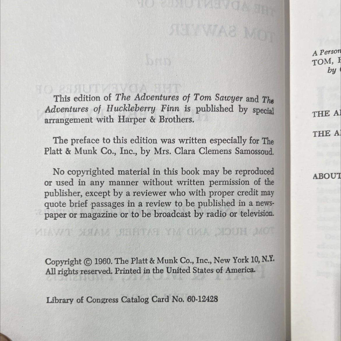 the adventures of tom sawyer and the adventures of huckleberry finn book, by mark twain, 1960 Hardcover image 3