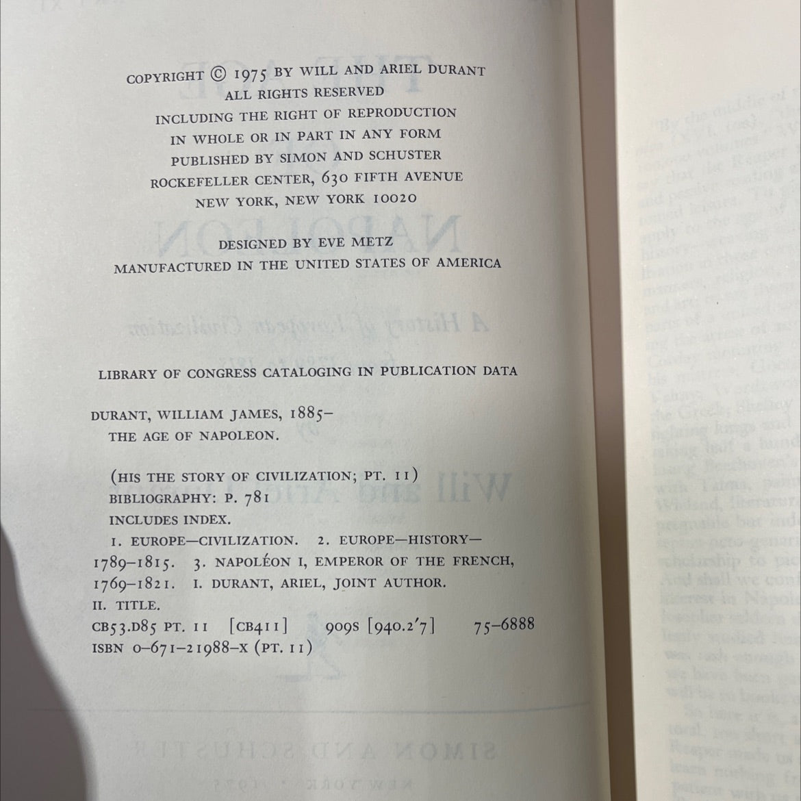 the age of napoleon book, by will and ariel durant, 1975 Hardcover image 3