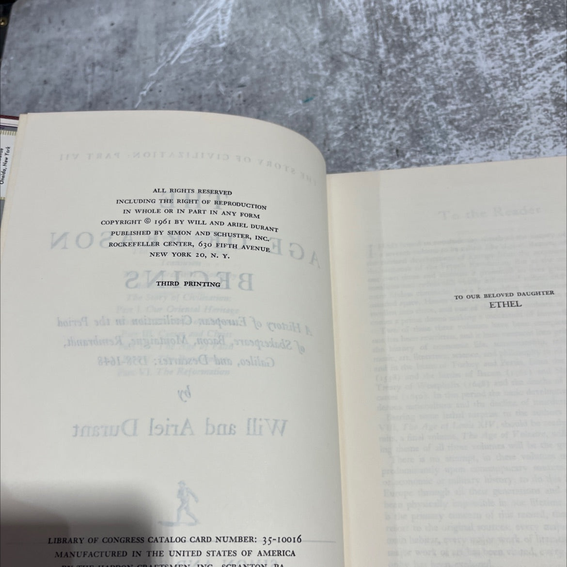 the age of reason begins book, by will and ariel durant, 1961 Hardcover image 3