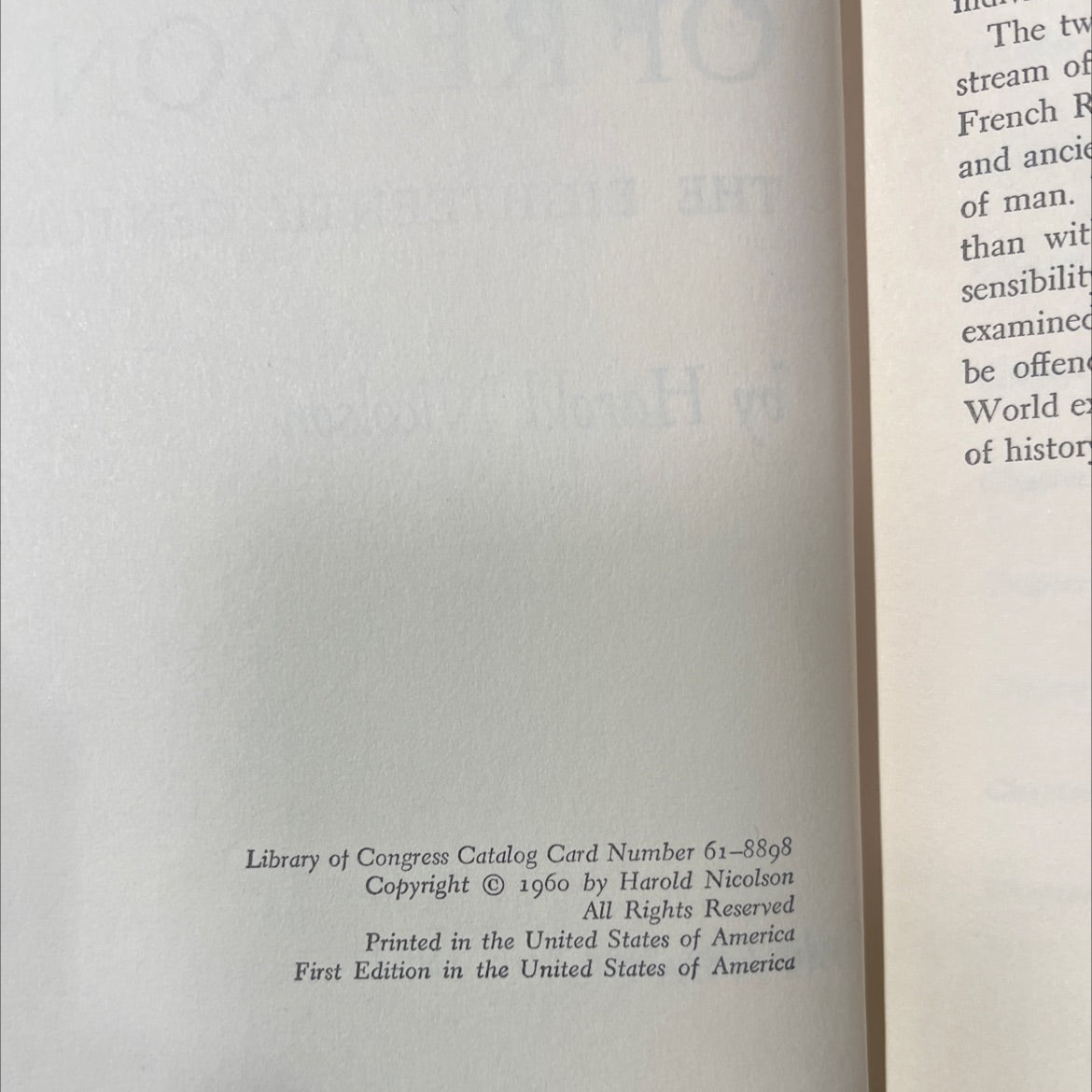 the age of reason the eighteenth century book, by harold nicolson, 1961 Hardcover image 3