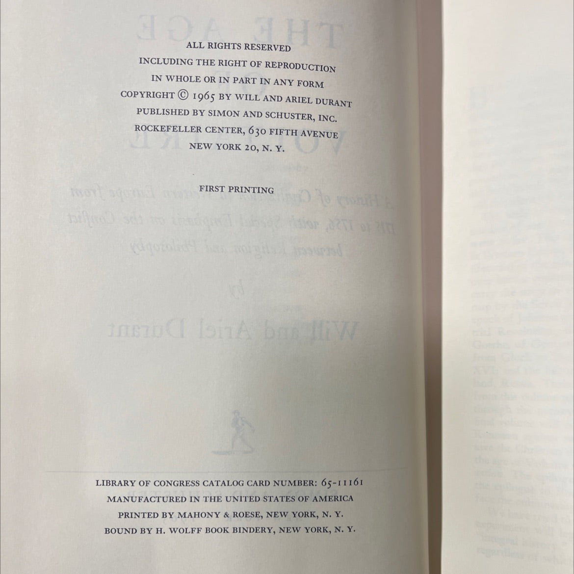 the age of voltaire book, by Will and Ariel Durant, 1965 Hardcover image 3