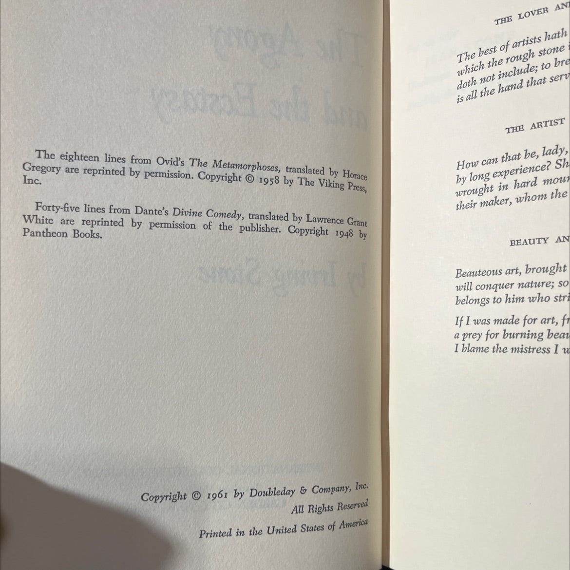 the agony and the ecstasy a novel of michelangelo book, by irving stone, 1961 Hardcover image 3