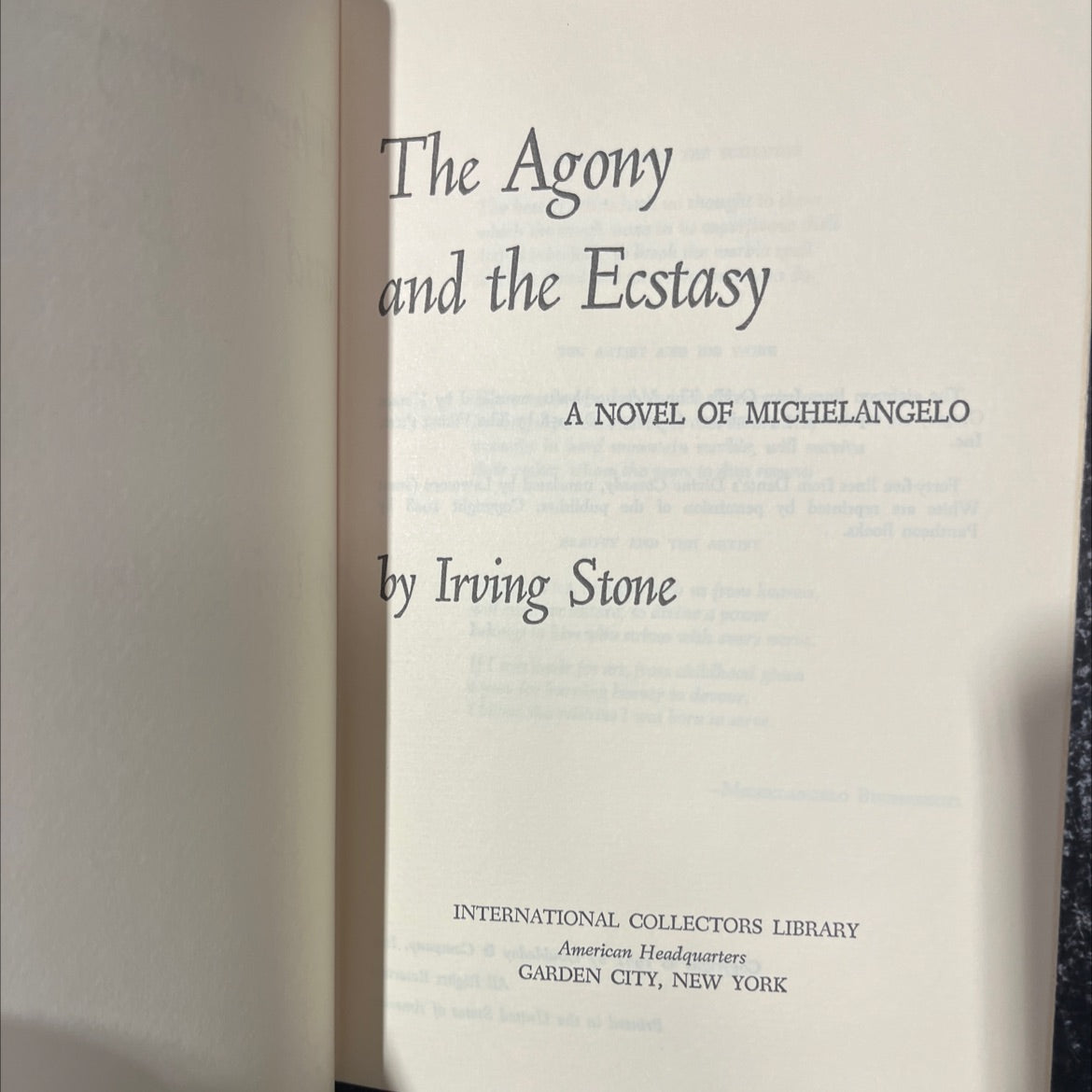 the agony and the ecstasy a novel of michelangelo book, by irving stone, 1961 Hardcover image 2