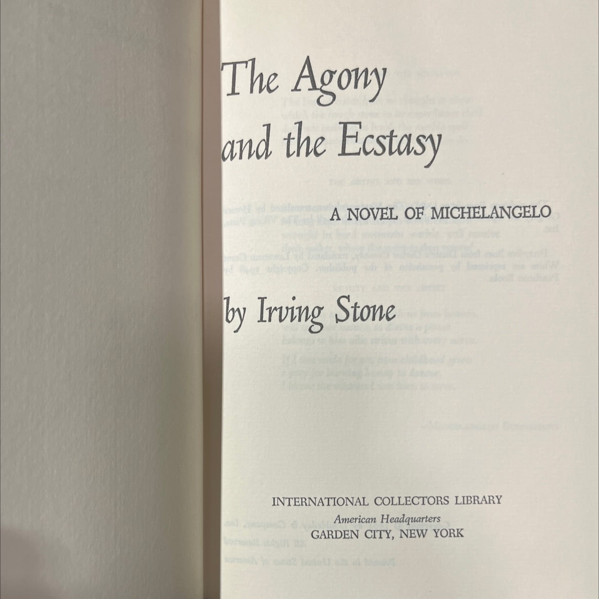 the agony and the ecstasy a novel of michelangelo book, by irving stone, 1970 Hardcover image 2