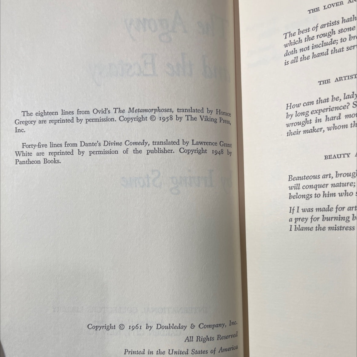 the agony and the ecstasy a novel of michelangelo book, by irving stone, 1970 Hardcover image 3