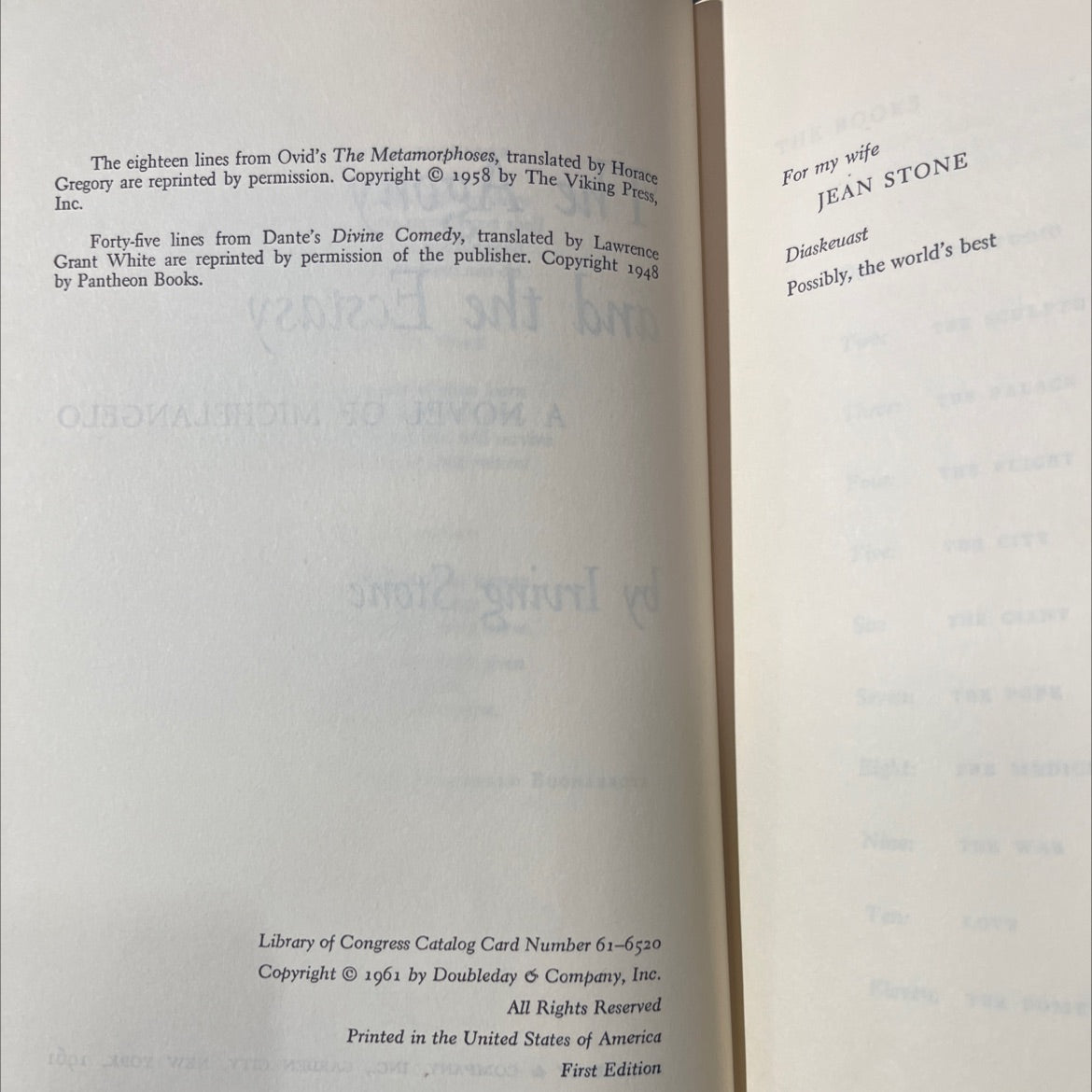 the agony and the ecstasy book, by irving stone, 1961 Hardcover image 3