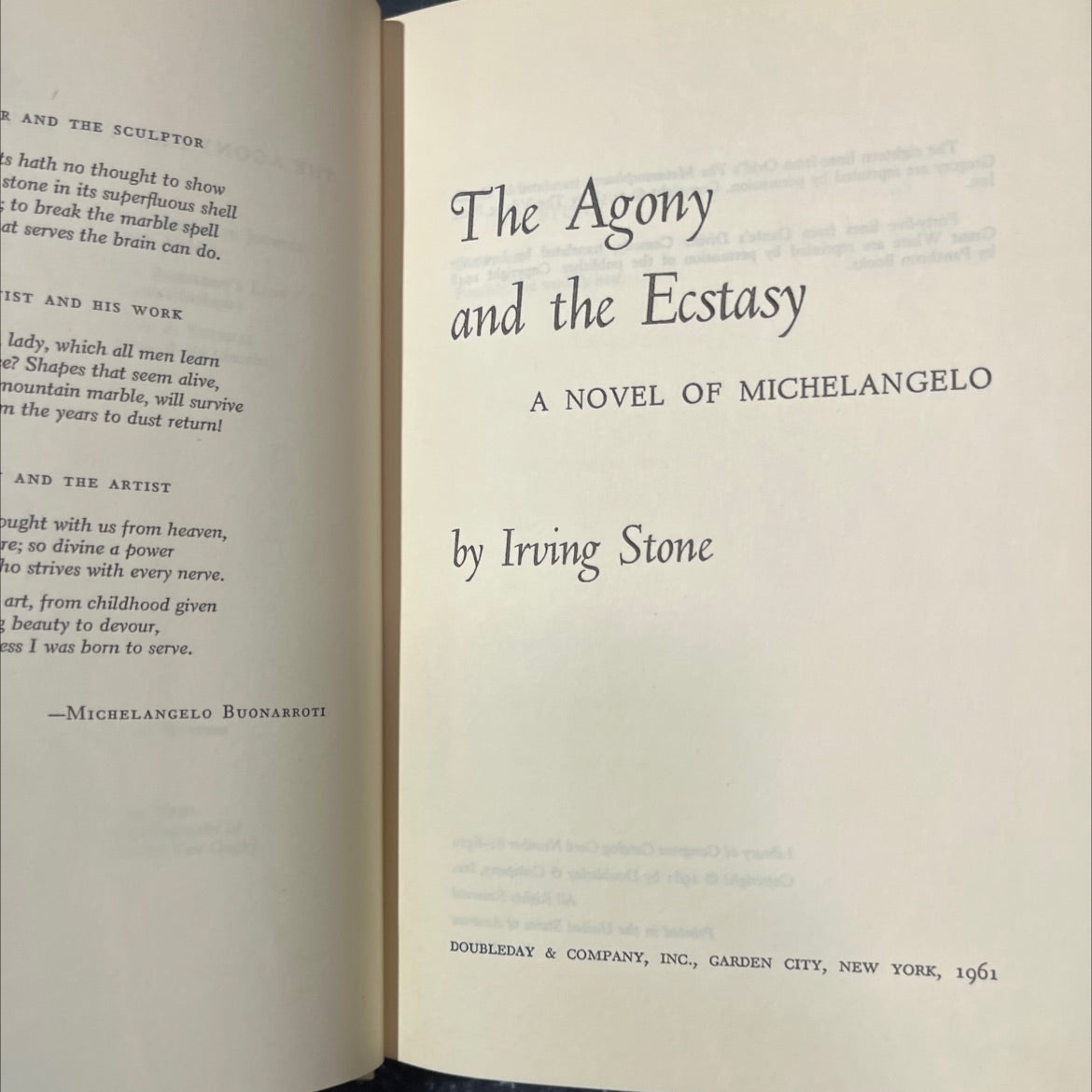 the agony and the ecstasy book, by irving stone, 1961 Hardcover image 2
