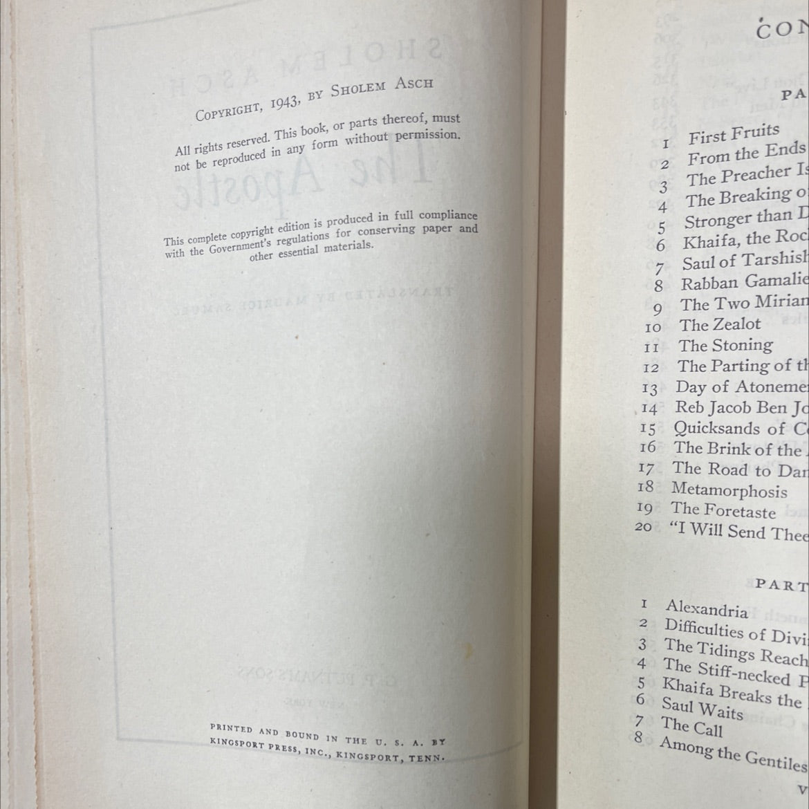 the apostle book, by shoelm asch, 1943 Hardcover image 3