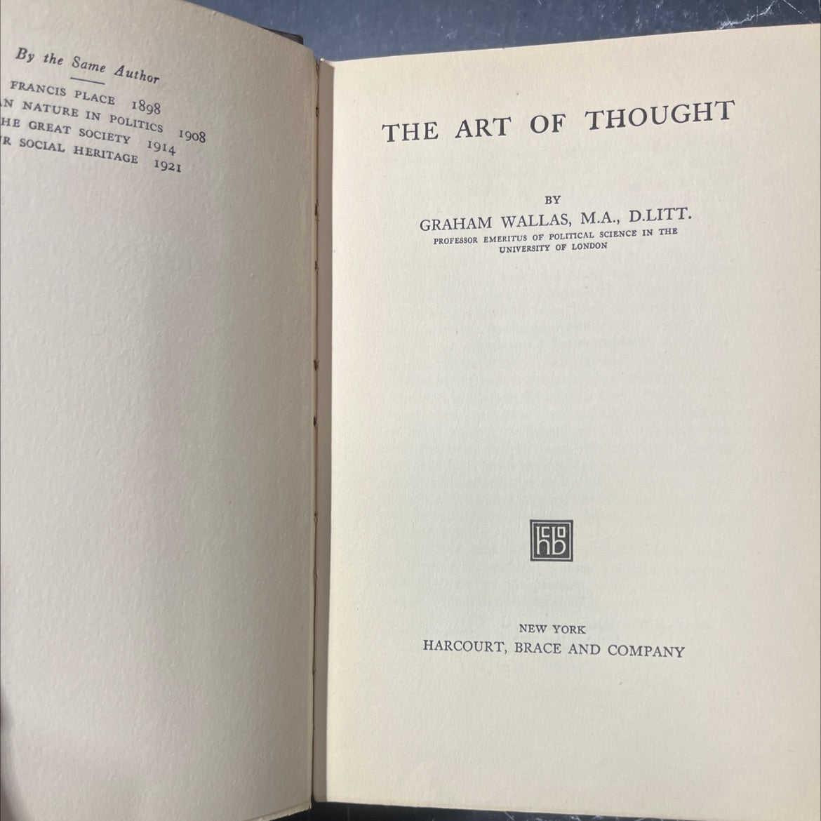 the art of thought book, by graham wallas, 1926 Hardcover image 2