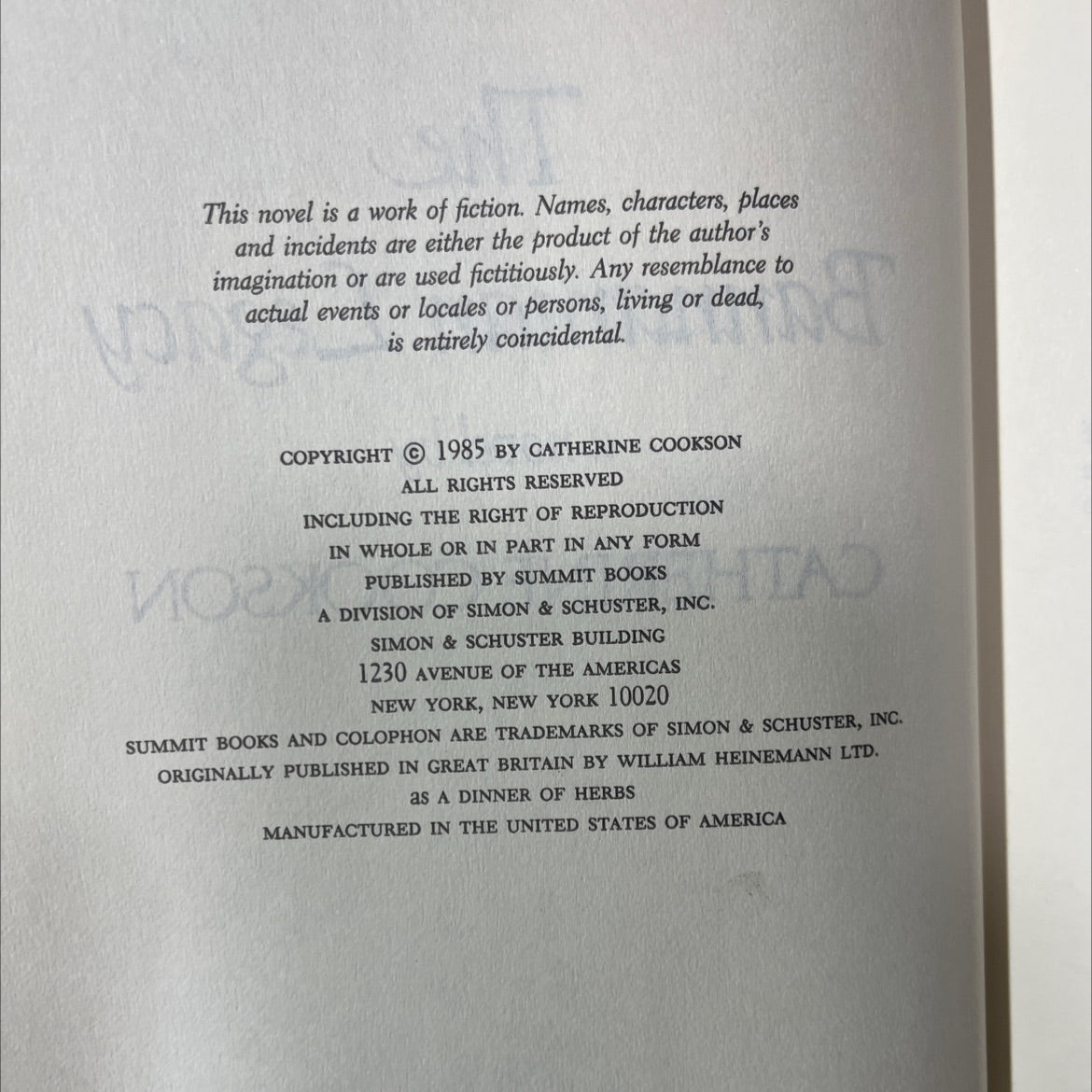 the bannaman legacy book, by catherine cookson, 1985 Hardcover image 3