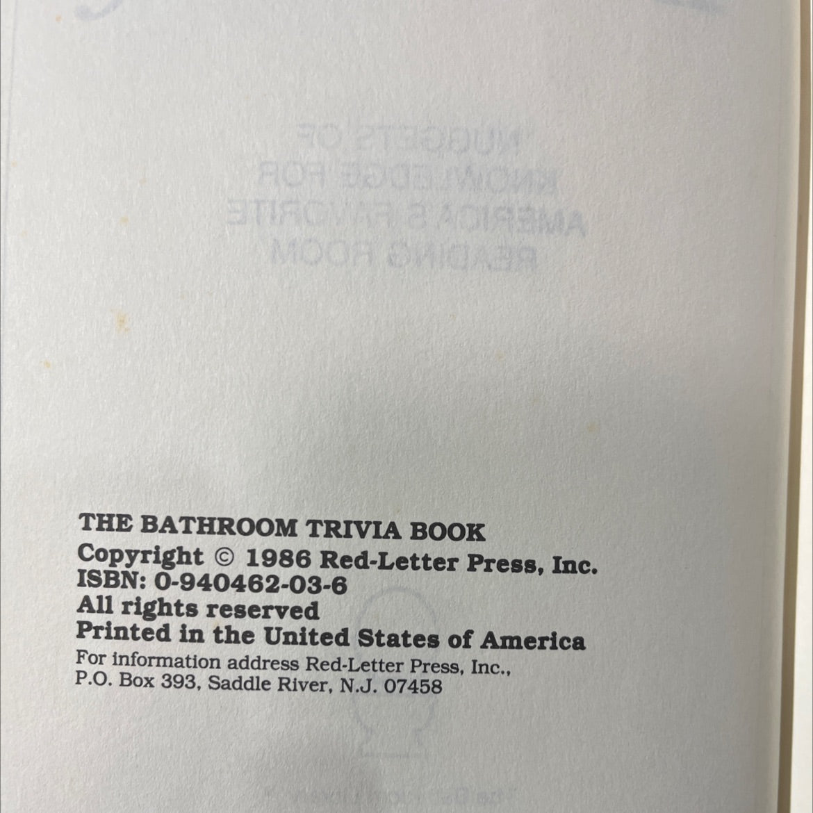 the bathroom trivia book book, by unknown, 1986 Hardcover image 3