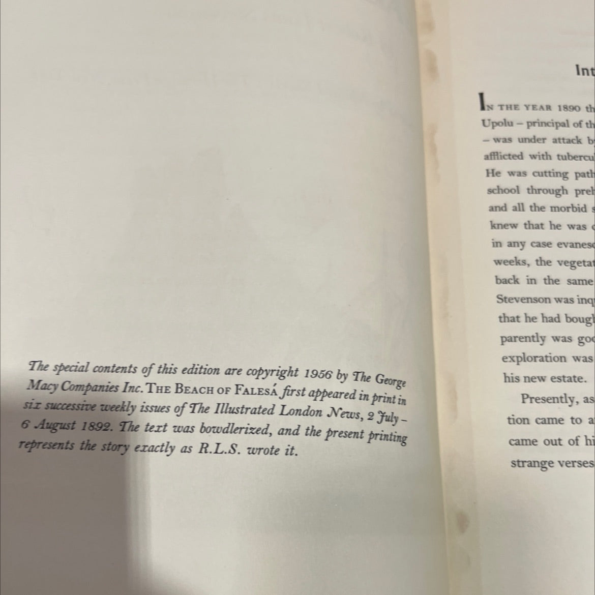 the beach of falesá book, by robert louis stevenson, 1956 Hardcover, Folio image 3