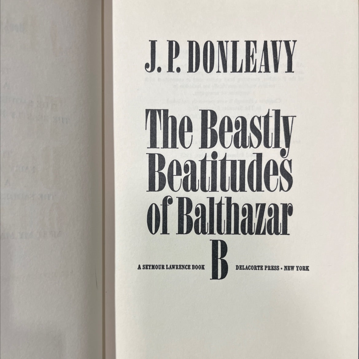 the beastly beatitudes of balthazar book, by J. P. Donleavy, 1968 Hardcover image 2