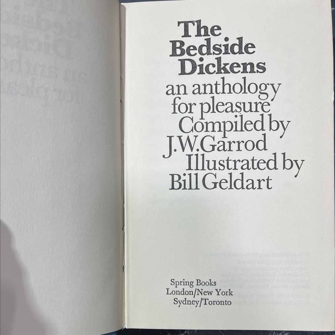 the bedside dickens an anthology for pleasure book, by j.w. garrod, 1969 Hardcover image 2